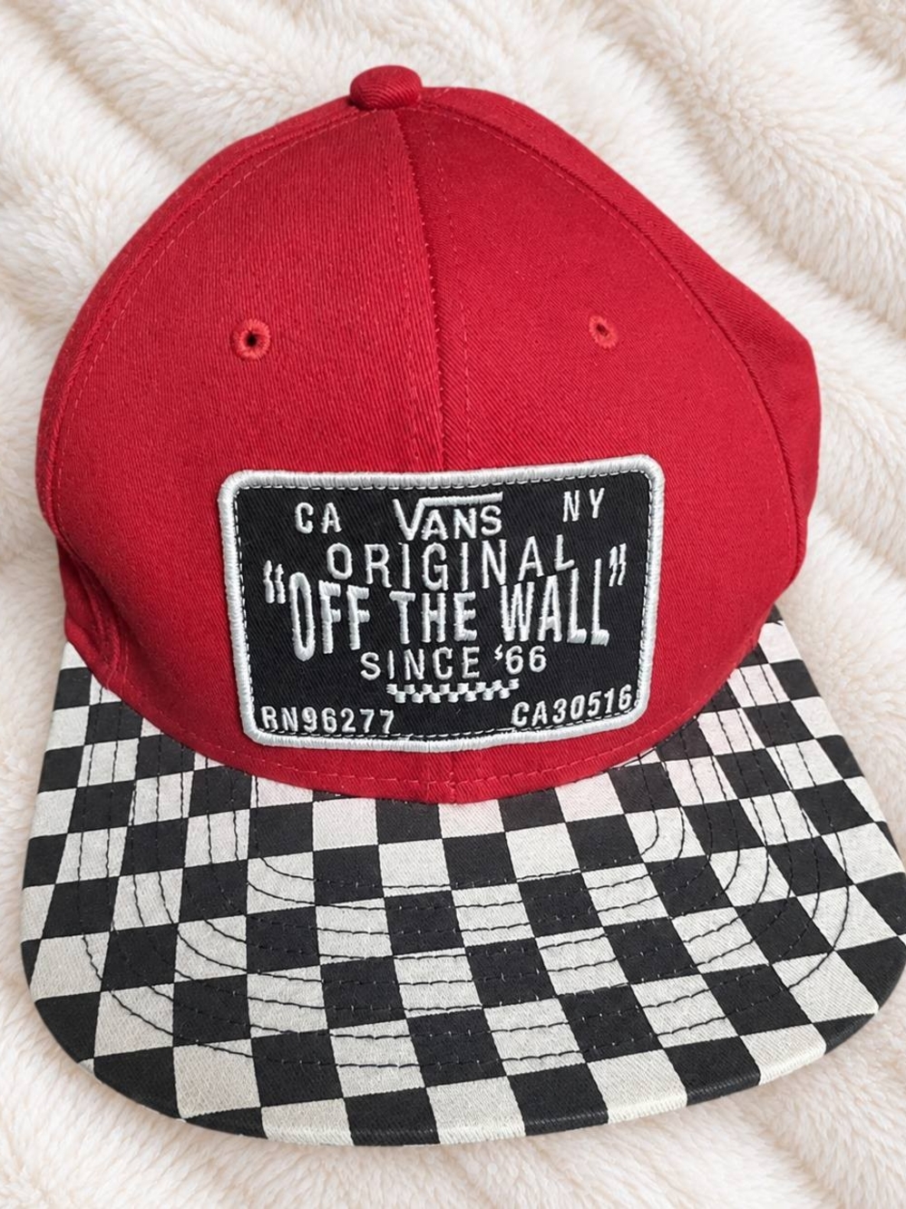 Vans Red Checkerboard Snapback Hat - Original "Off The Wall"